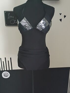 Black Sequin Halter Bikini Set